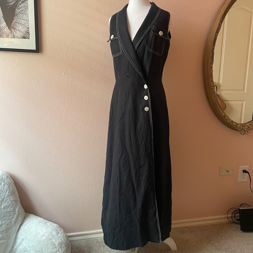 Vintage 90s Chic Linen Maxi Day Dress - Picture 3 of 6